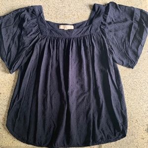 Loft Top Navy Blue Flutter short-sleeve square neck pullover blouse Size M